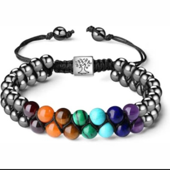 Tree Of Life Double Layer Braided Bracelet Natural Stone with Hematite - Picture 1 of 3